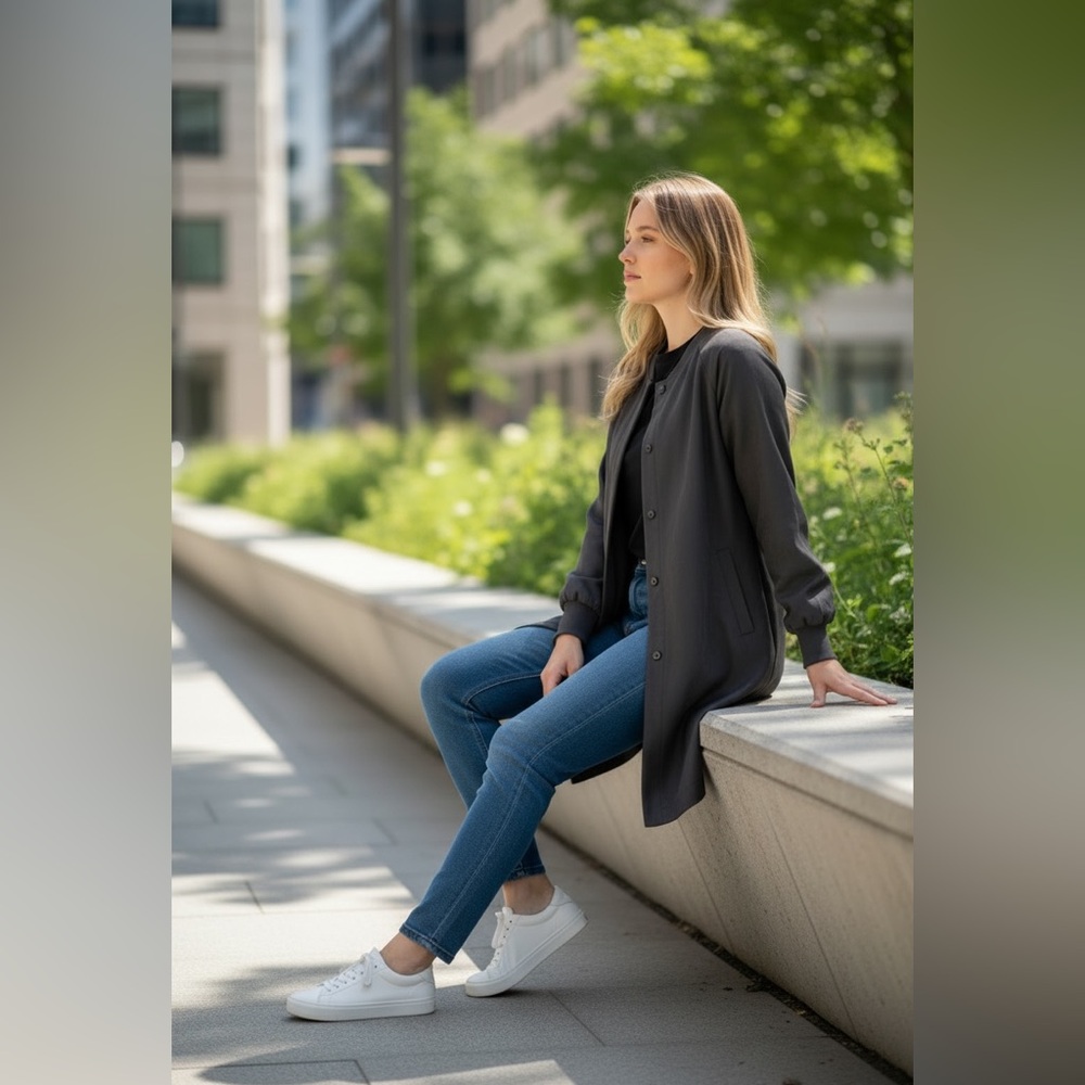 PLEIONE Brownish Gray Women's Lightweight Modal blend Long Jacket, Small - Picture 3 of 12